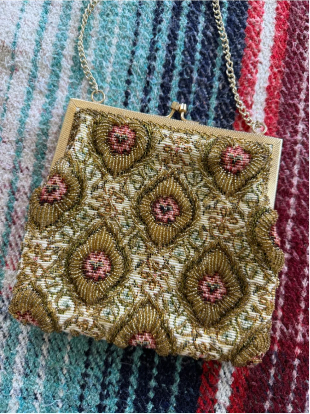 Vintage 50s Walborg Gold Beaded Chain Purse